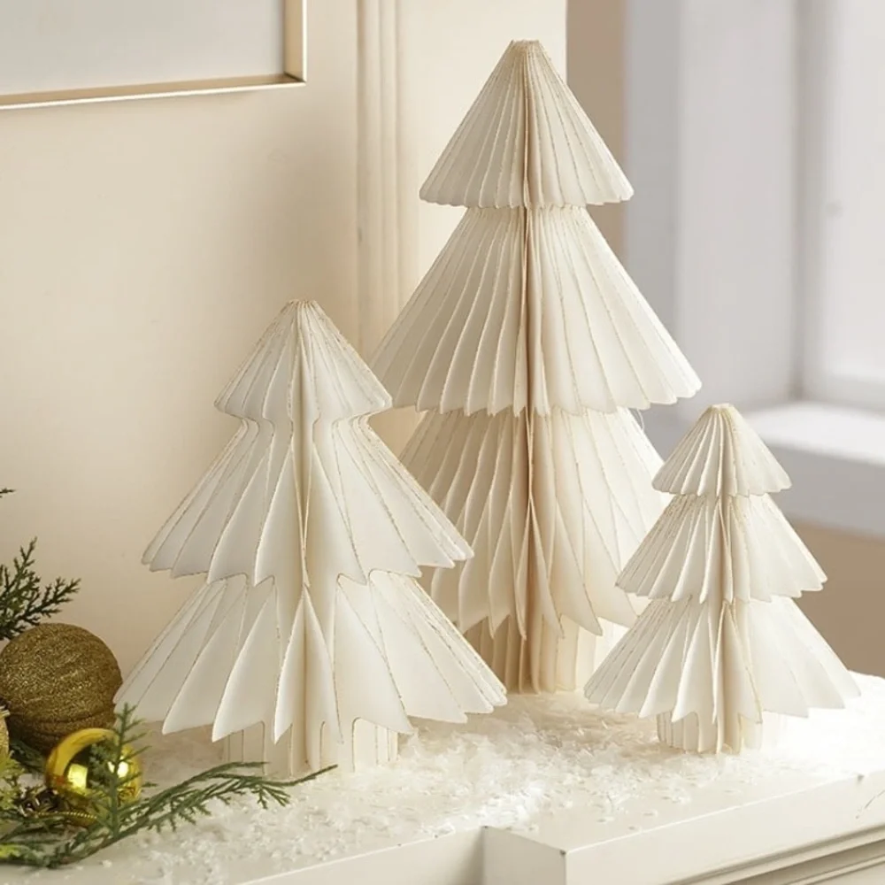 Holiday Time Paper Christmas Tree White Decorations 3 Count